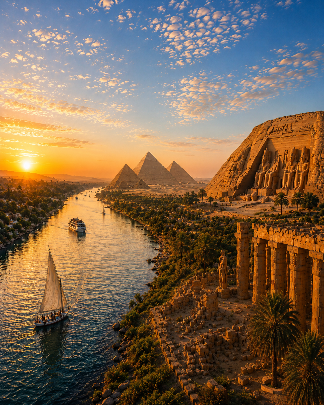 Pirámides de Egipto al atardecer